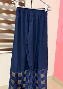 Navy Blue Kurta Set with Sheer Overlay