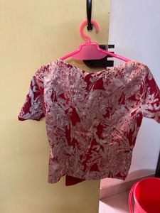 Red &amp; Silver Floral Top