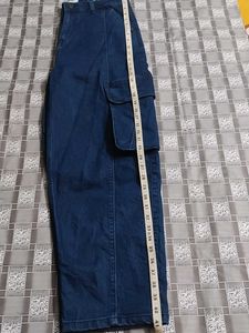 Blue denim barrel cargo jeans