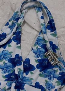 Blue Floral Twist Halter Top