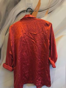 Chic Red Satin Button-Up Shirt