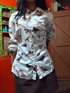 Bird Print Button-Down Shirt