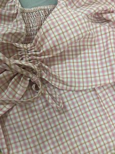 Pink Gingham Puff Sleeve Top