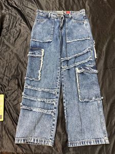 funky cargo jeans with multiple pockets