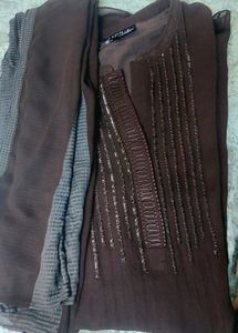 Beautiful Coffee Brown chiffon top+dupatta