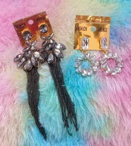 Price Drop Combo Of Black N White Diomond Earrings