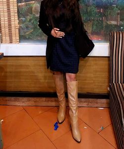 leather Beige Knee-High Boots