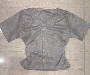 Sparkly Short Sleeve Button-Up Top