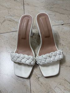 White Braided Block Heels