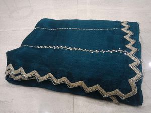 Elegant Teal Saree with Silver Border