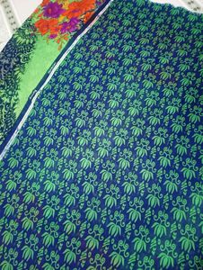 "Green 💚" Printed Saree With Unstitched Blouse