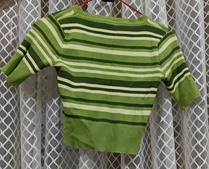 Urbanic Striped Green Cropped Sweater Top