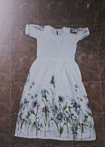 White Floral Print Midi Dress