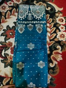 Beautiful Teal Brocade Saree
