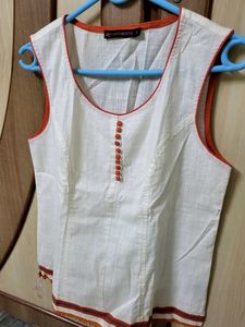 Off White And Orange  Cotton Top