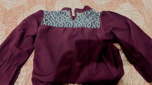 Elegant Pleated Purple Top with Lace Yoke