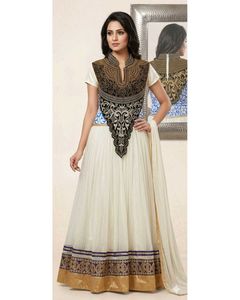 Elegant Cream & Black Embroidered Anarkali