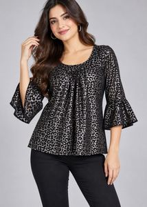 Chic Leopard Print Bell Sleeve Top