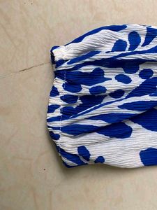 H&amp;M Blue &amp; White sheer Leaf Print Maxi Dress