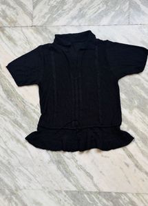 Chic Black Collared Peplum Top