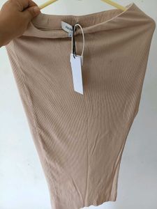 Chic Beige Midi Skirt with High Slit