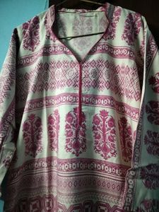 Beautiful Cotton Kurti In Cream N Pink Colour