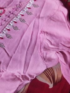 pink embroidery Kurtha set