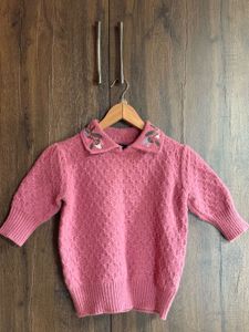Charming Embroidered Pink Knit Sweater