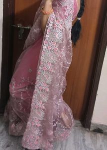 Elegant Pink Embroidered Saree