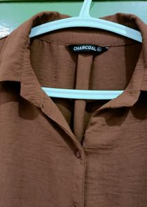Chic Textured Brown Button-Up Top