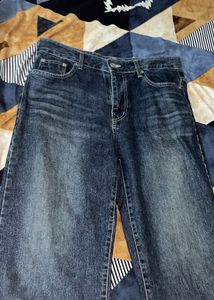 Trendy Wide Leg Blue Denim Jeans