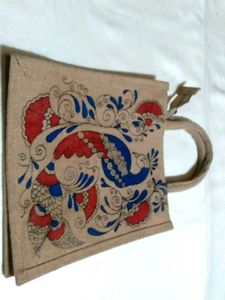 New Hand-Painted Jute Tote Bag