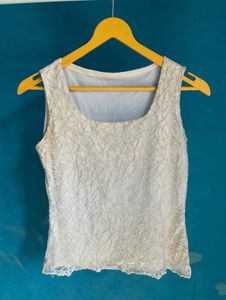 Cream Textured Sleeveless Top