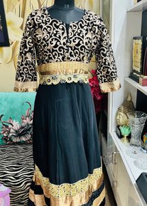 Elegant Black & Gold Embroidered Gown