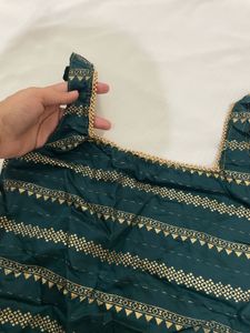Elegant Teal &amp; Gold Embroidered short kurti