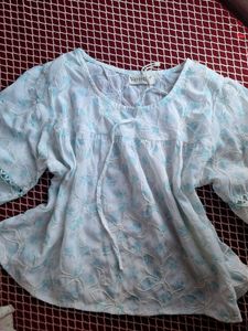 Light Blue Embroidered Tunic Top