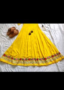 Yellow Embroidered Ethnic Gown