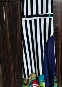 Striped Sleeveless Party Dress, slit dress