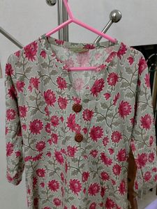 Floral Printed Aline Kurti Pink Color