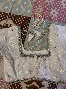 Designer White Mirror Work Blouse