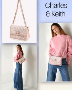 Charles & Keith Pink Tweed Shoulder Bag