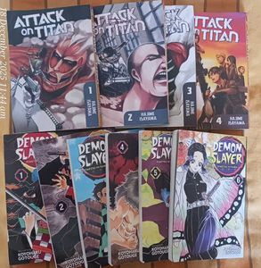 Combo of 10 Manga Attack on Titan And Demon slayer