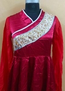 Red Anarkali Gown with Embellishments