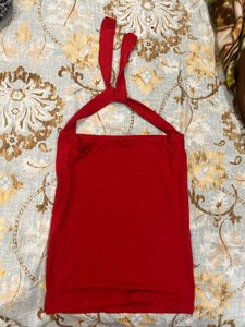 Y2K Red Halter Neck Top with Button Detail