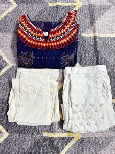 Embroidered short Kurta  with Pants