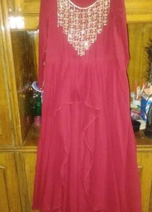 Elegant Red Embroidered Ethnic Gown