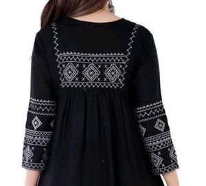 Embroidered Black Casual Kurta