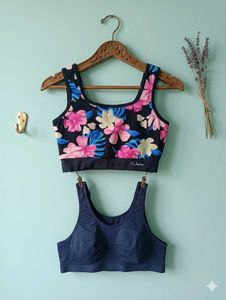 Cute Floral & Navy Sports Bras (Set of 2)