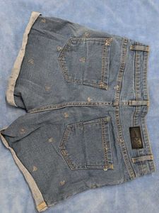 Cute Denim Shorts with Mickey Mouse Print