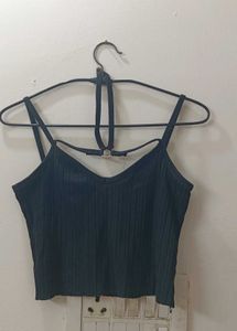 Ribbed V neck Black Crop Top